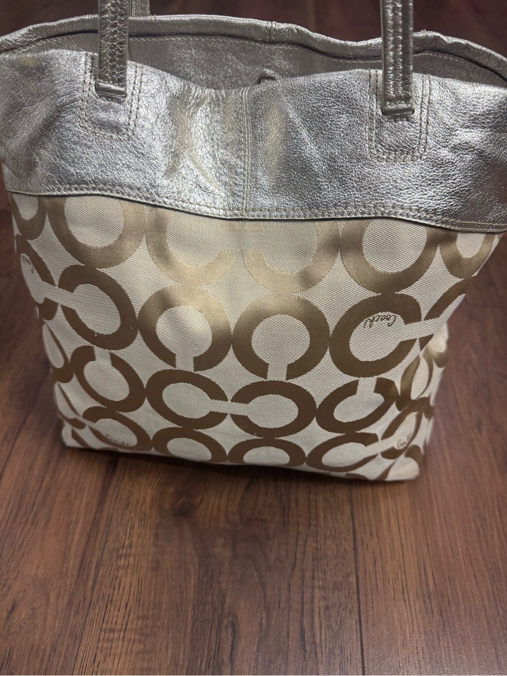 Coach Julia Op Art Tote 15013 Metallic Gold Khaki Large Y2K Bag - Picture 2 of 13
